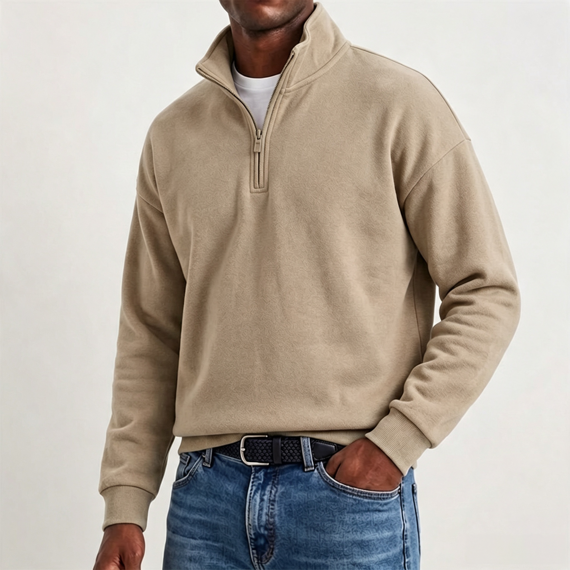 Mivanity Men's Stylish Casual Cotton Long-sleeved Quarter-Zip Sweatshirt