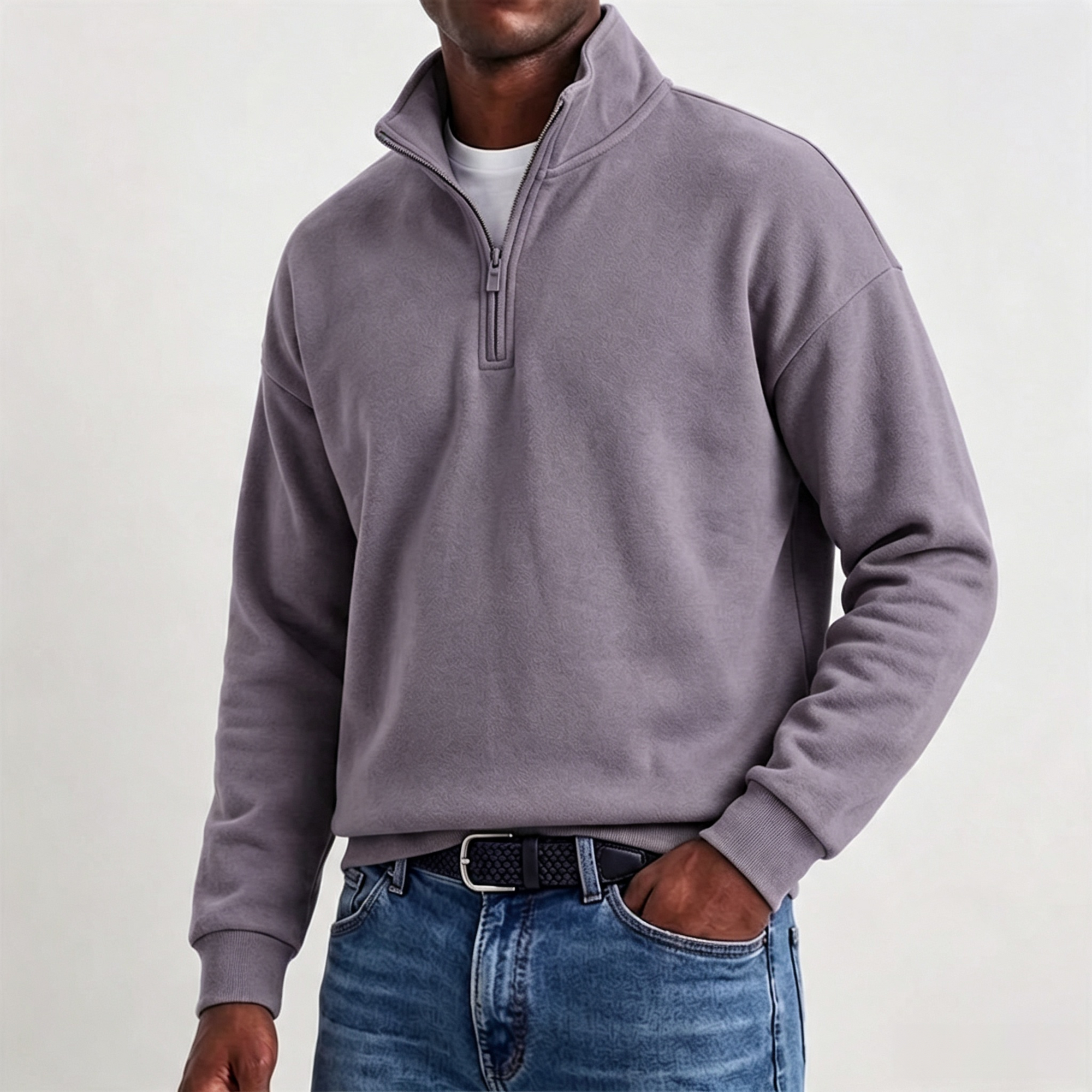 Mivanity Men's Stylish Casual Cotton Long-sleeved Quarter-Zip Sweatshirt
