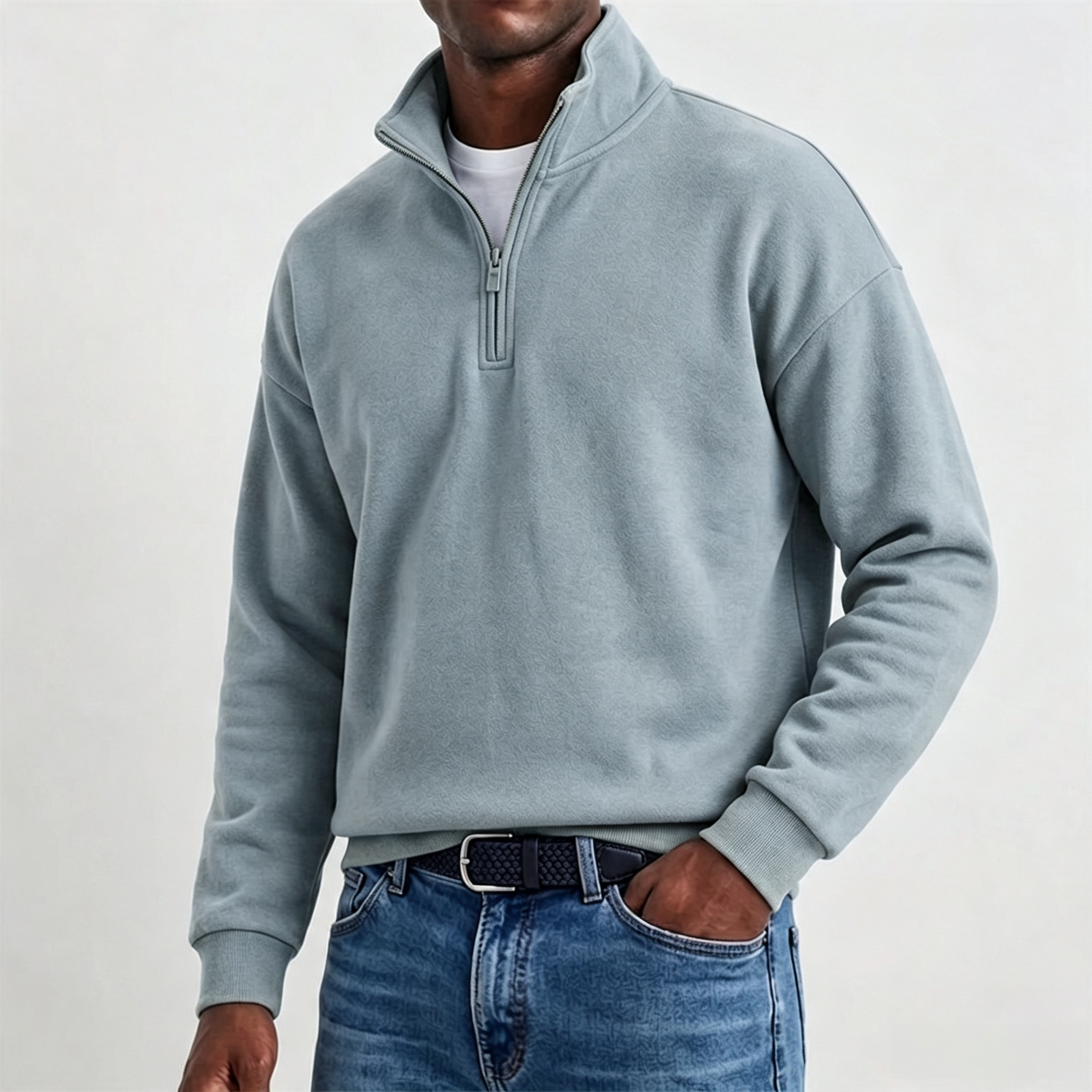 Mivanity Men's Stylish Casual Cotton Long-sleeved Quarter-Zip Sweatshirt