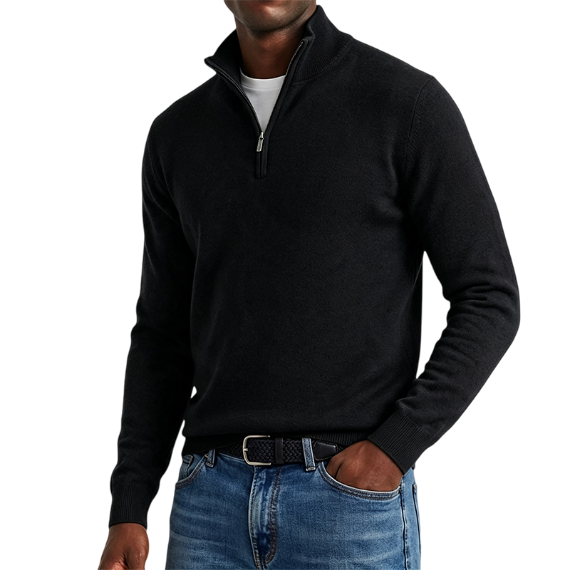 Mivanity Men's Quarter-Zip Stand-Up Collar Polo Shirt