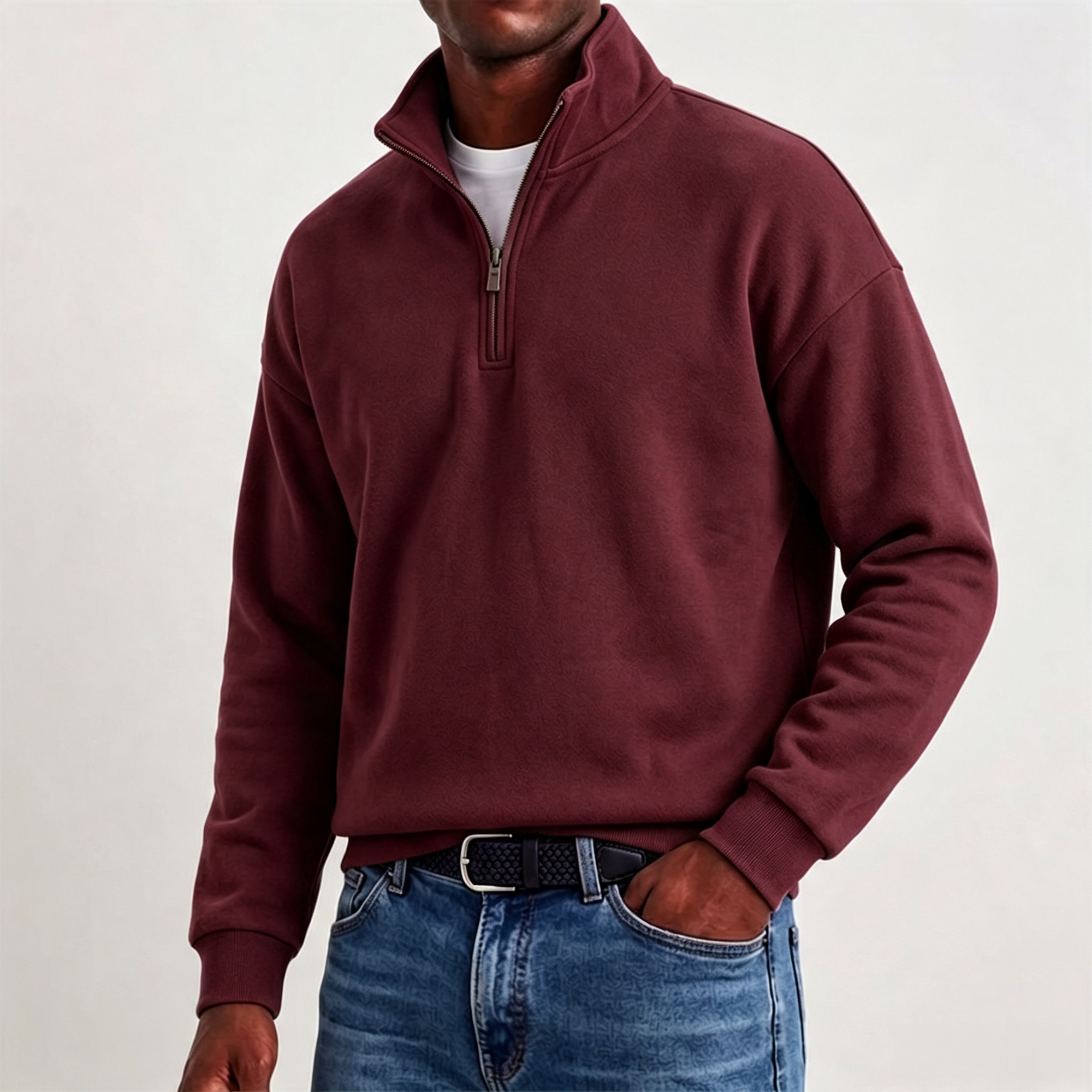 Mivanity Men's Stylish Casual Cotton Long-sleeved Quarter-Zip Sweatshirt