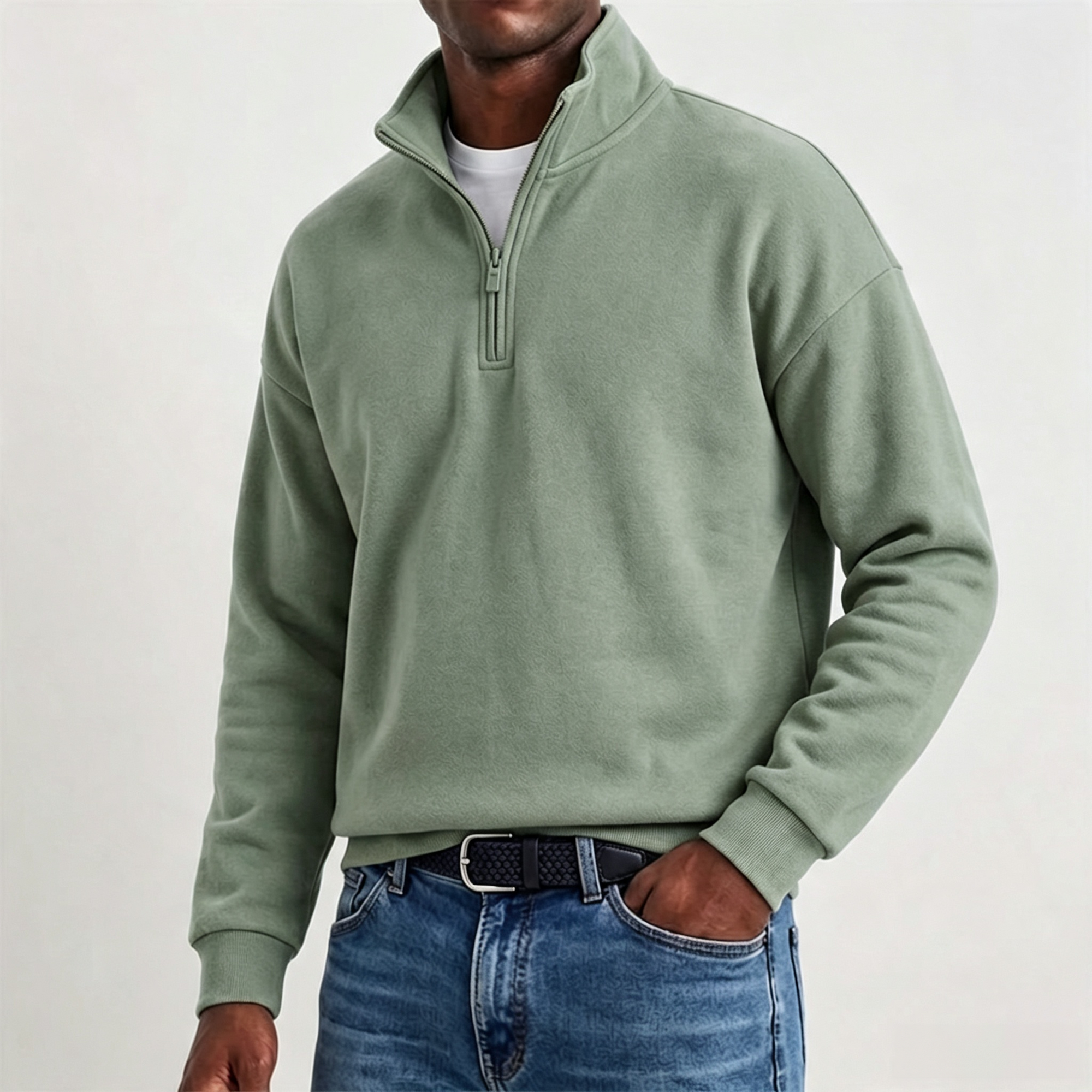Mivanity Men's Stylish Casual Cotton Long-sleeved Quarter-Zip Sweatshirt