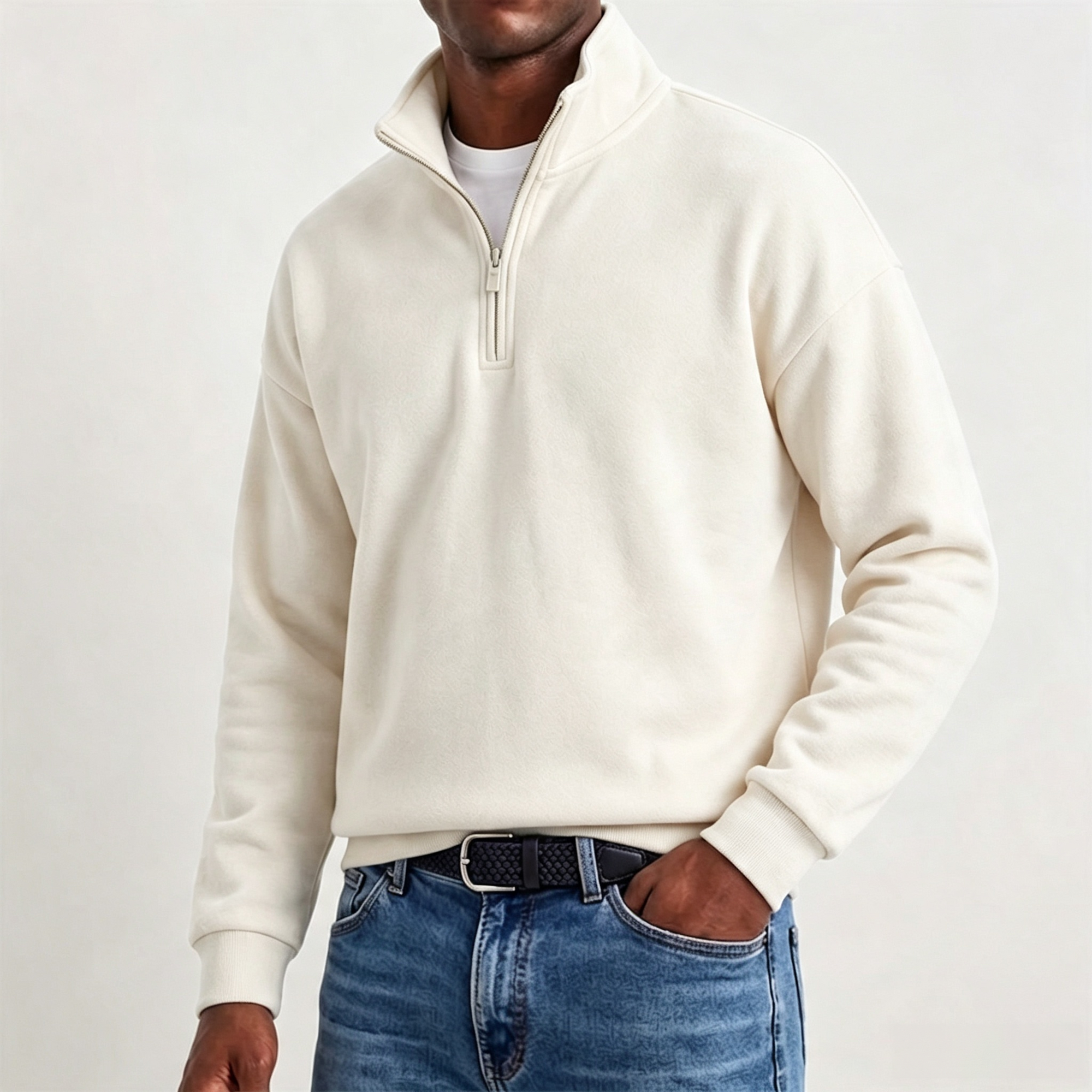Mivanity Men's Stylish Casual Cotton Long-sleeved Quarter-Zip Sweatshirt
