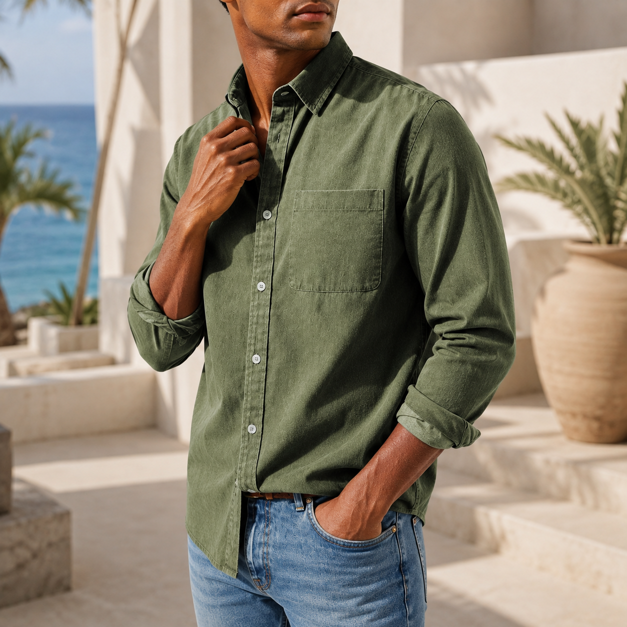 Men's cotton long sleeve shirt front view