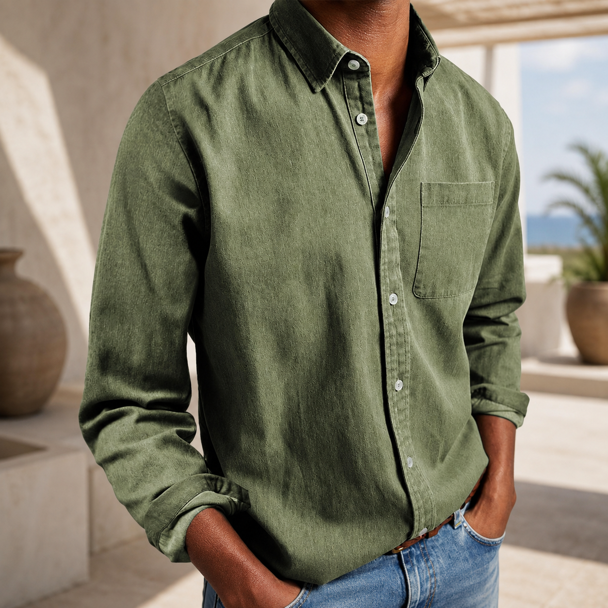 Men's cotton long sleeve shirt lifestyle view