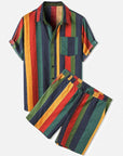 Hawaiian Striped Short-Sleeve Shorts 2-Piece Sets