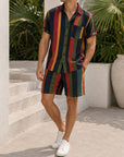 Hawaiian Striped Short-Sleeve Shorts 2-Piece Sets