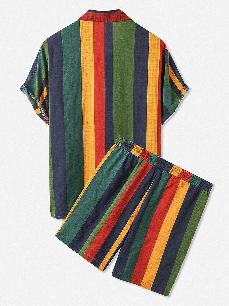 Hawaiian Striped Short-Sleeve Shorts 2-Piece Sets