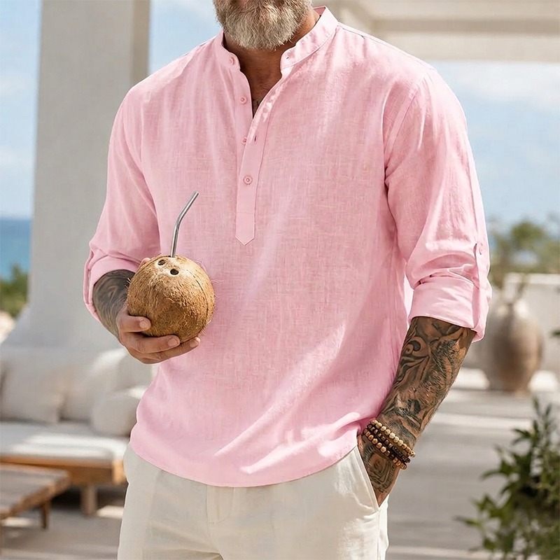 Mivanity Men's Breathable Linen Look Henley Shirt