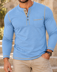 MIVANITY Heritage Contrast Henley Shirt Premium Long Sleeve Casual Essential