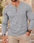 MIVANITY Heritage Contrast Henley Shirt Premium Long Sleeve Casual Essential