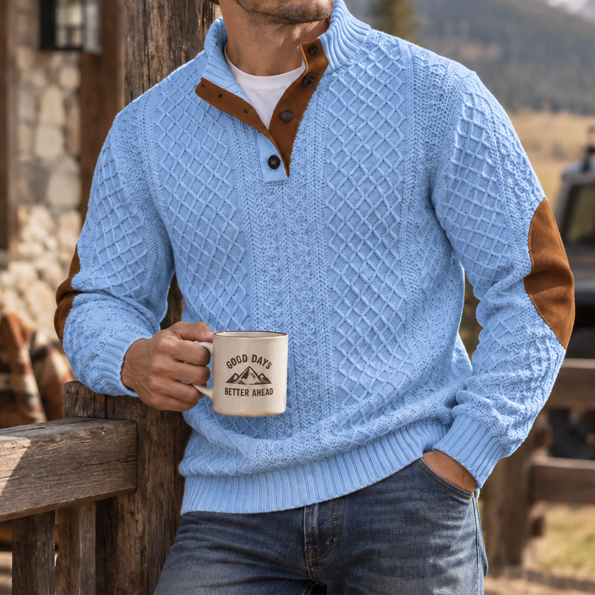 MIVANITY Highland Heritage Knit Henley Sweater Rugged Outdoor Style With Timeless Comfort