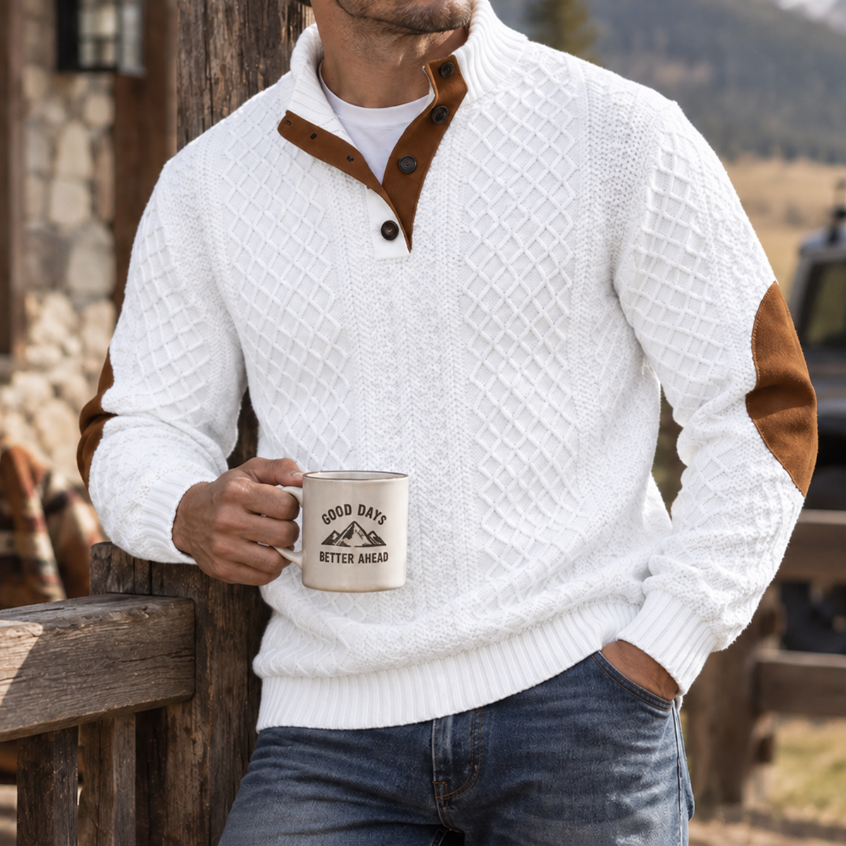 MIVANITY Highland Heritage Knit Henley Sweater Rugged Outdoor Style With Timeless Comfort