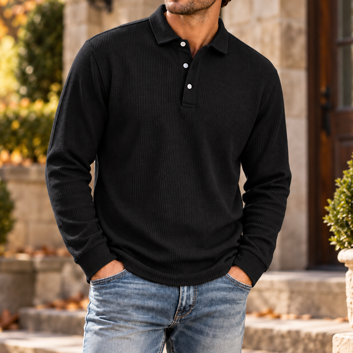 MIVANITY Men's Ridgeway Textured Knit Polo Shirt