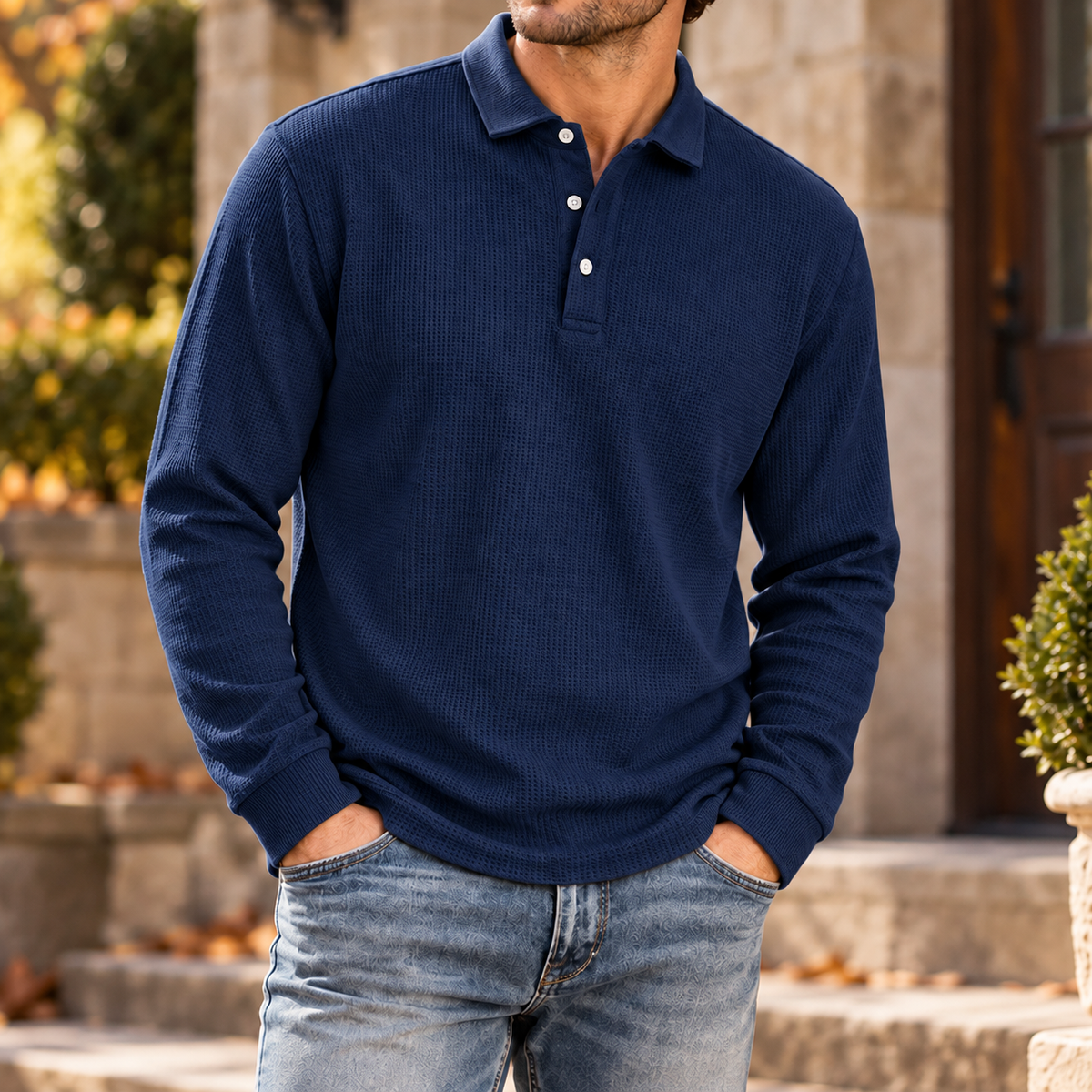 MIVANITY Men's Ridgeway Textured Knit Polo Shirt