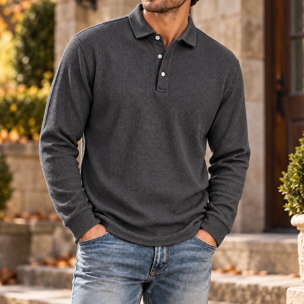 MIVANITY Men's Ridgeway Textured Knit Polo Shirt