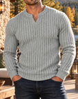 MIVANITY Men's Stonecrest Ribbed Knit Notch Neck Long Sleeve Shirt
