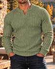 MIVANITY Men's Stonecrest Ribbed Knit Notch Neck Long Sleeve Shirt