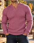 MIVANITY Men's Stonecrest Ribbed Knit Notch Neck Long Sleeve Shirt