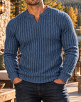 MIVANITY Men's Stonecrest Ribbed Knit Notch Neck Long Sleeve Shirt