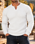 MIVANITY Men's Stonecrest Ribbed Knit Notch Neck Long Sleeve Shirt