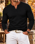 MIVANITY Men's Stonehaven Ribbed Knit Notch Neck Long Sleeve Shirt