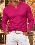 MIVANITY Men's Stonehaven Ribbed Knit Notch Neck Long Sleeve Shirt