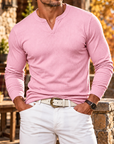 MIVANITY Men's Stonehaven Ribbed Knit Notch Neck Long Sleeve Shirt