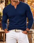 MIVANITY Men's Stonehaven Ribbed Knit Notch Neck Long Sleeve Shirt