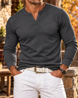 MIVANITY Men's Stonehaven Ribbed Knit Notch Neck Long Sleeve Shirt