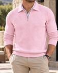 MIVANITY Men's Textured Geometric Quarter-Zip Knit Pullover