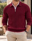 MIVANITY Men's Textured Geometric Quarter-Zip Knit Pullover