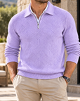 MIVANITY Men's Textured Geometric Quarter-Zip Knit Pullover