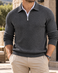 MIVANITY Men's Textured Geometric Quarter-Zip Knit Pullover