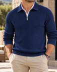 MIVANITY Men's Textured Geometric Quarter-Zip Knit Pullover