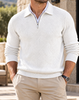 MIVANITY Men's Textured Geometric Quarter-Zip Knit Pullover