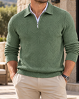 MIVANITY Men's Textured Geometric Quarter-Zip Knit Pullover