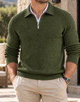 MIVANITY Men's Textured Geometric Quarter-Zip Knit Pullover