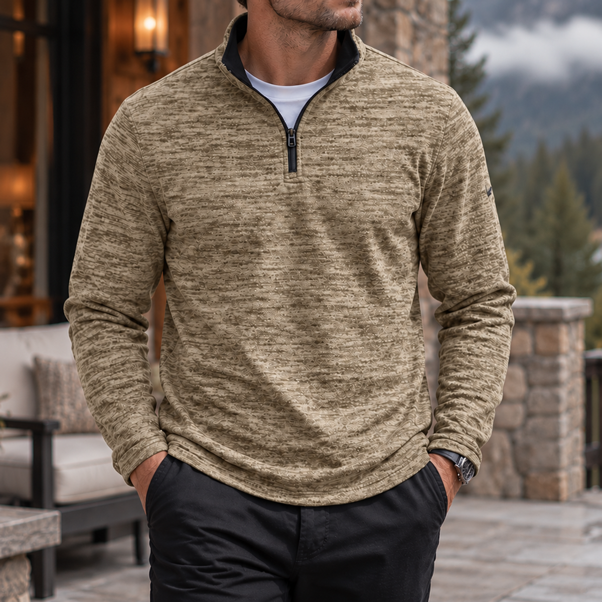 MIVANITY Men's Textured Quarter-Zip Casual Pullover