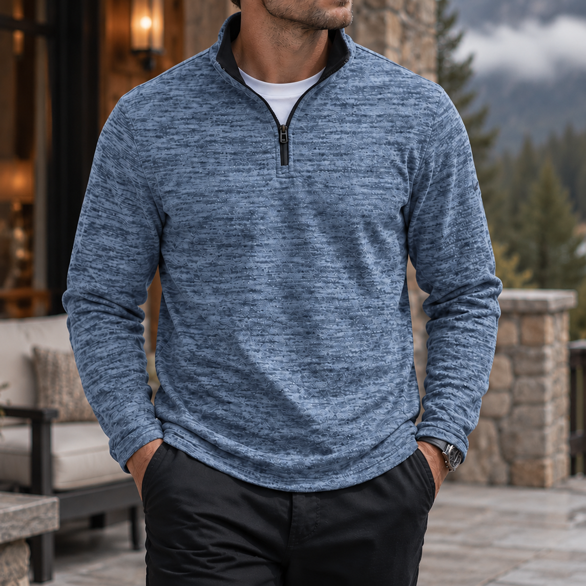 MIVANITY Men's Textured Quarter-Zip Casual Pullover