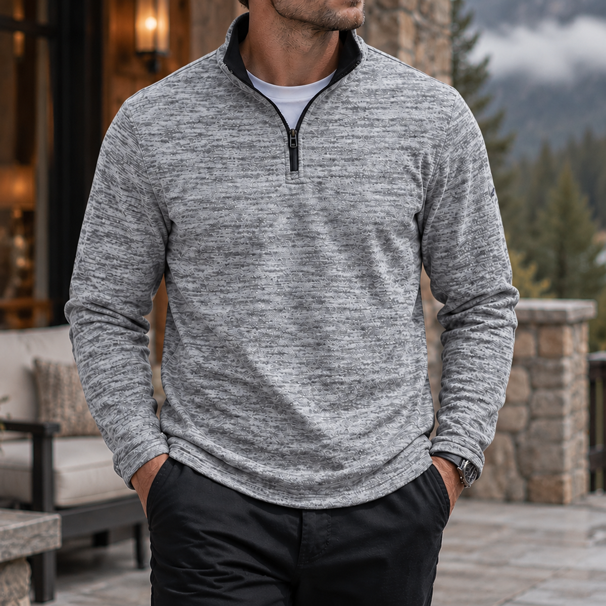 MIVANITY Men's Textured Quarter-Zip Casual Pullover
