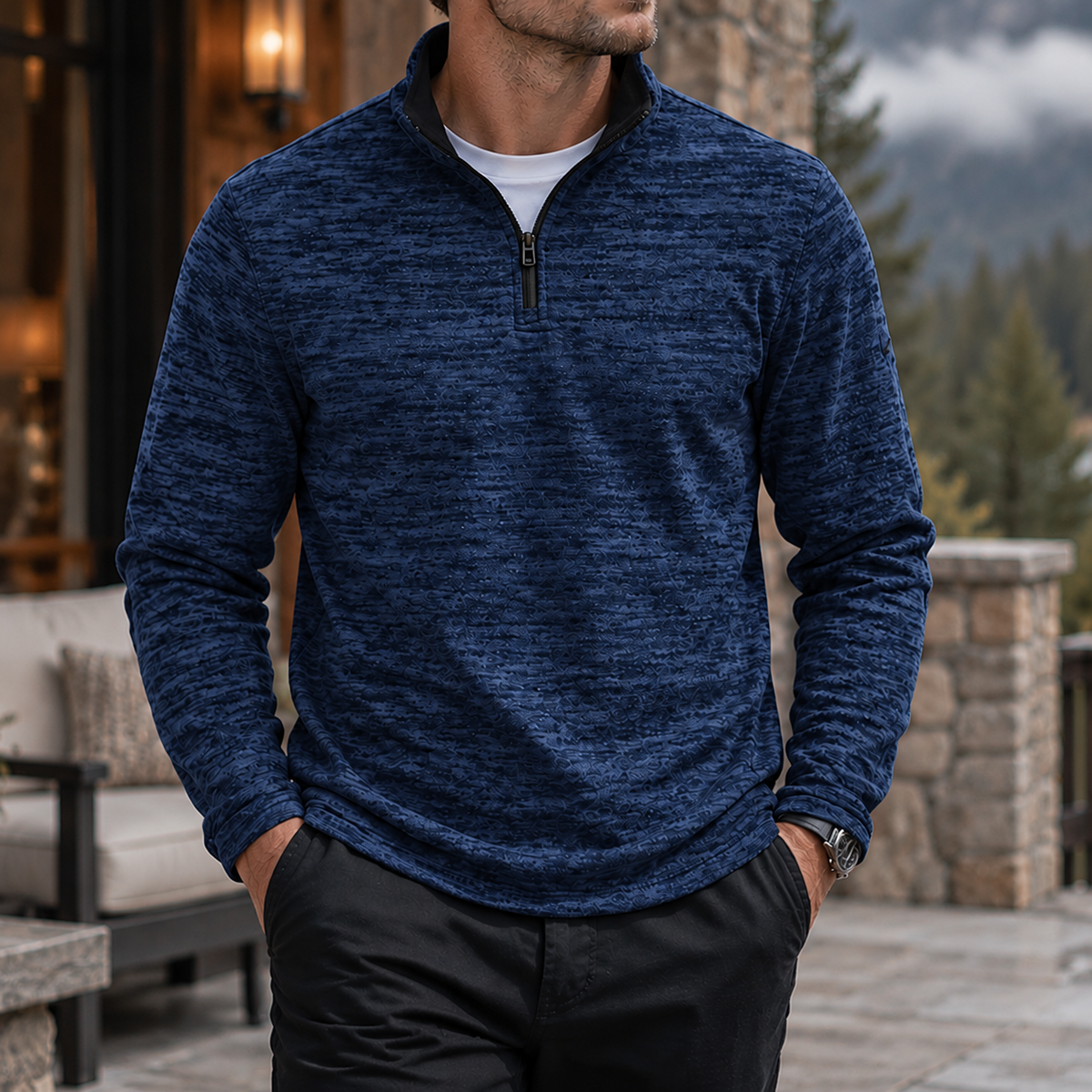 MIVANITY Men's Textured Quarter-Zip Casual Pullover