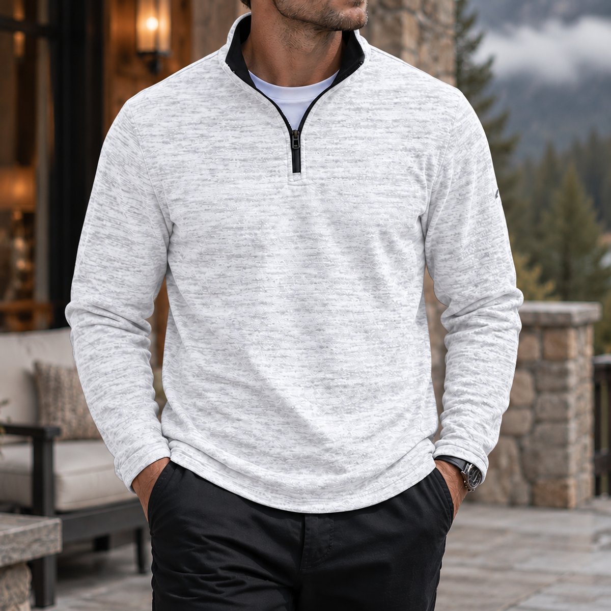 MIVANITY Men's Textured Quarter-Zip Casual Pullover
