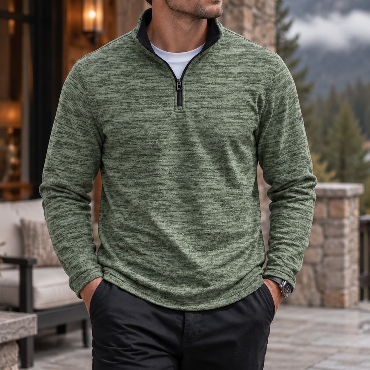 MIVANITY Men's Textured Quarter-Zip Casual Pullover