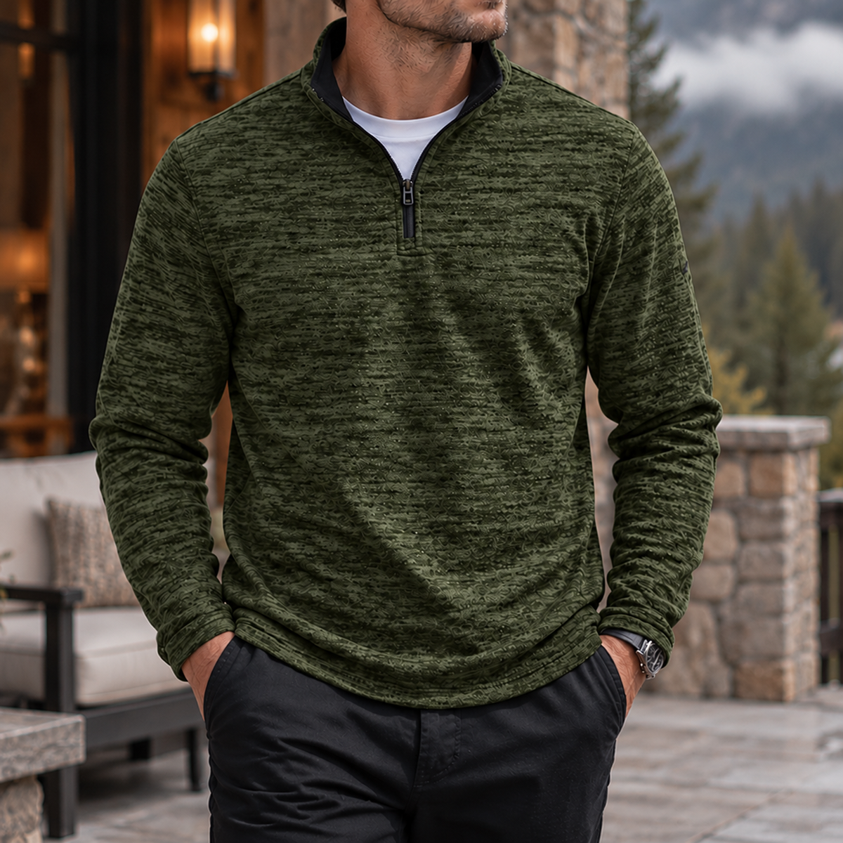 MIVANITY Men's Textured Quarter-Zip Casual Pullover