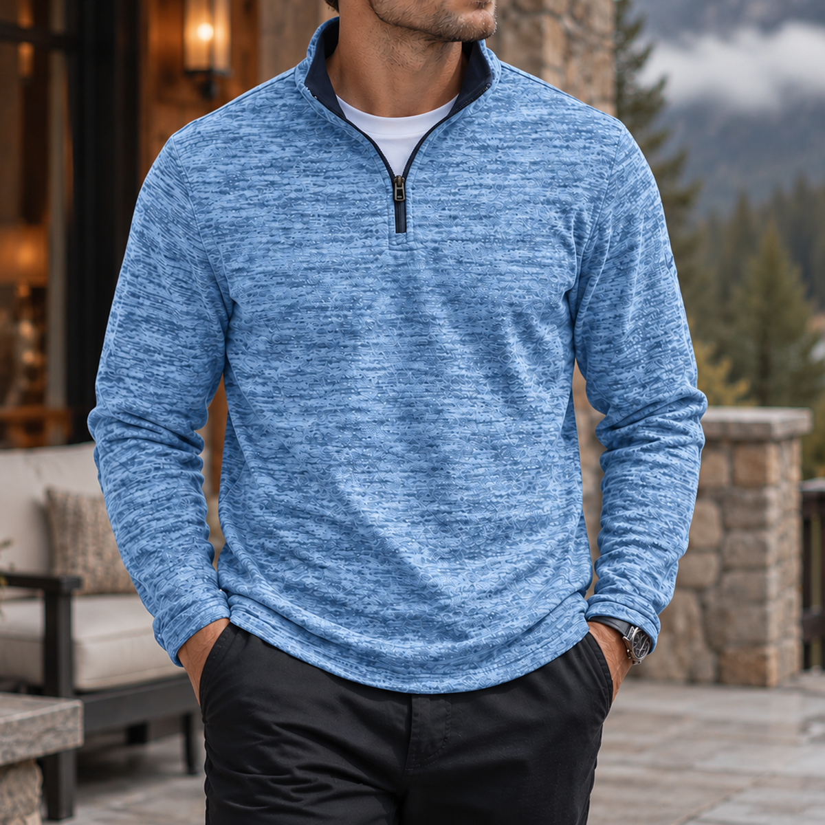 MIVANITY Men's Textured Quarter-Zip Casual Pullover