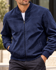 MIVANITY Men's Textured Suede Bomber Jacket