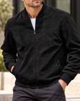 MIVANITY Men's Textured Suede Bomber Jacket