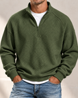 MIVANITY Men's Textured Waffle-Knit Quarter-Zip Pullover