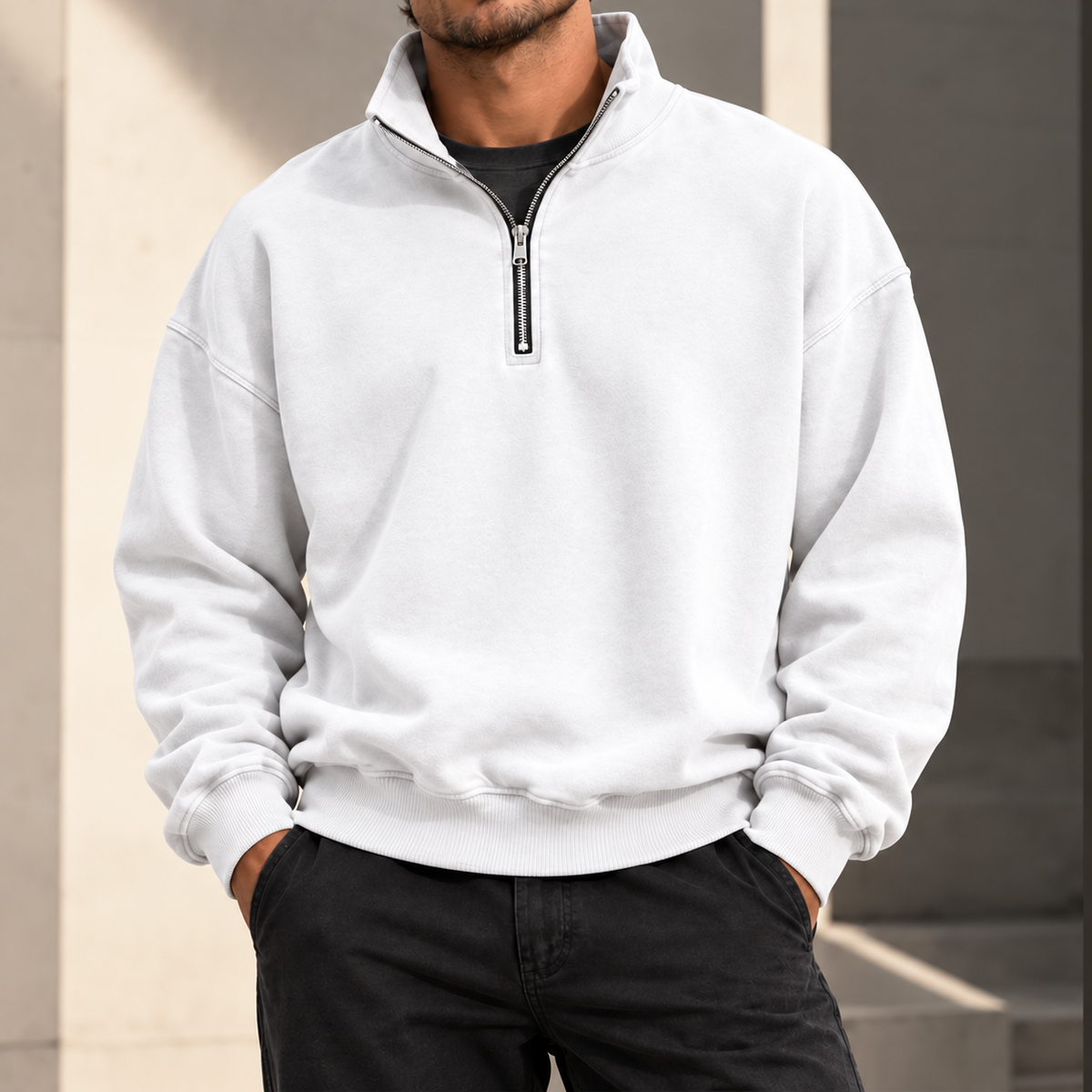 MIVANITY Men's Vintage-Wash Quarter-Zip Sweatshirt
